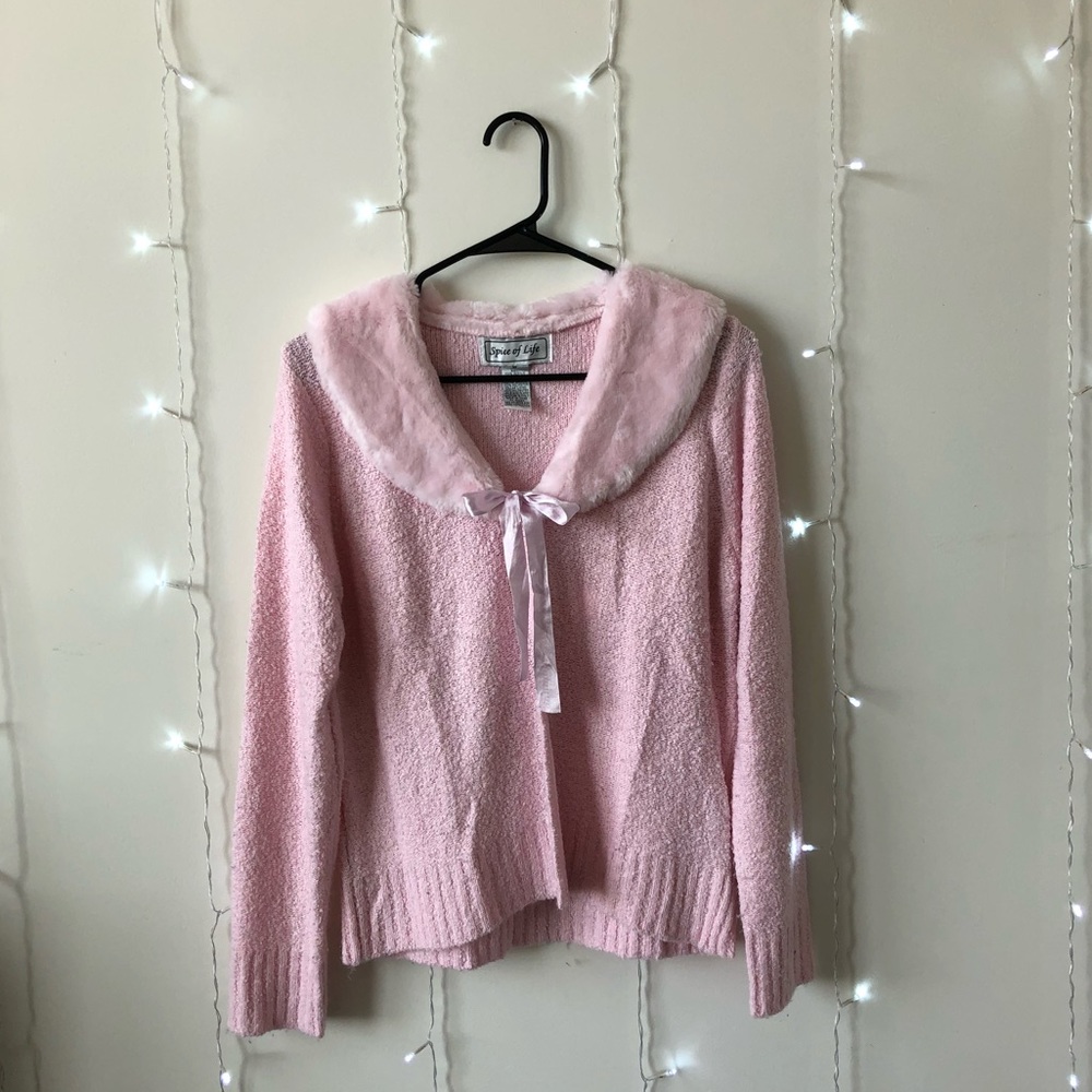 Spice Of Life Pink Faux Fur Vintage Cardigan